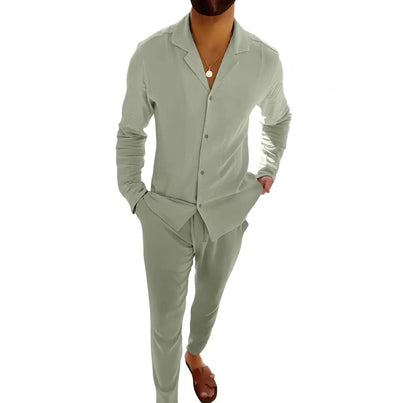 Casual Herenpak – Slim Fit Broek & Overhemd met Kraag