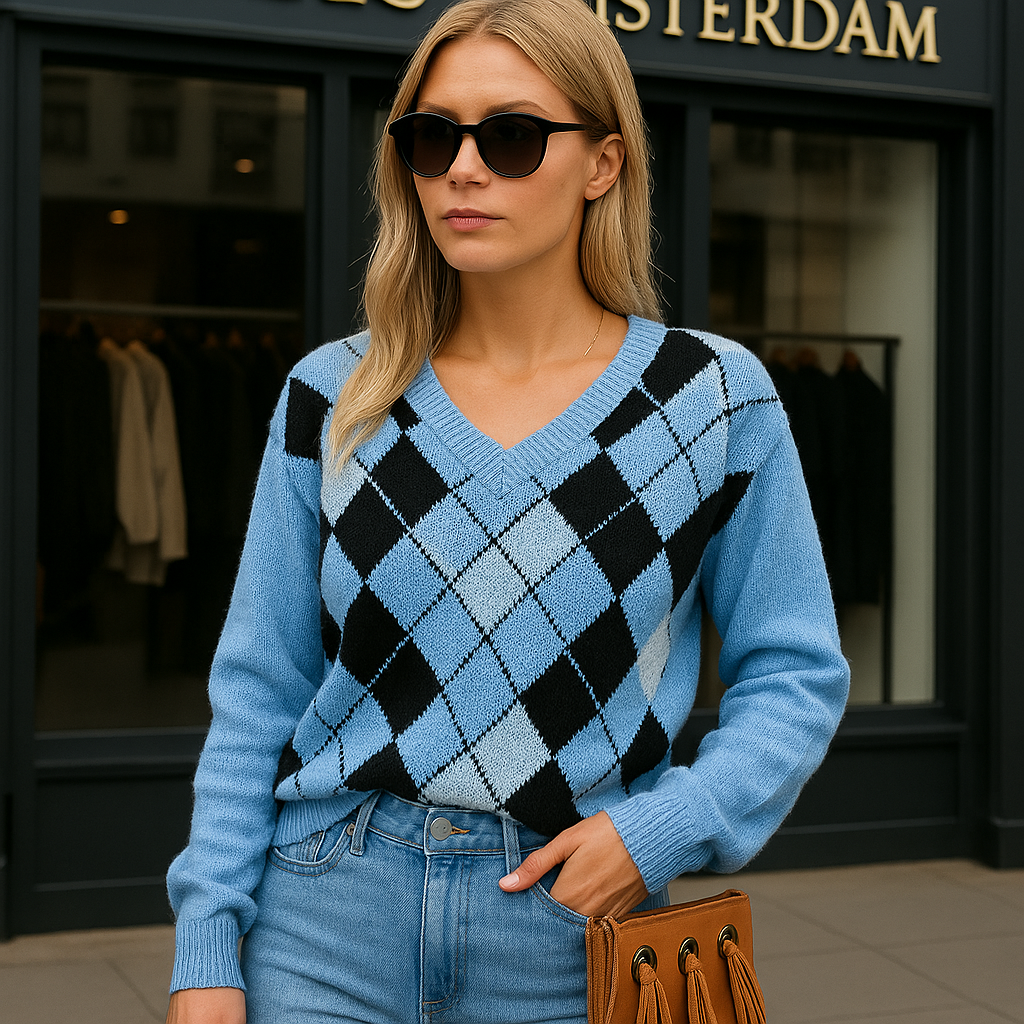 Markle – Gebreide V-hals Trui met Patroon