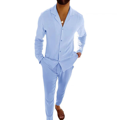 Casual Herenpak – Slim Fit Broek & Overhemd met Kraag